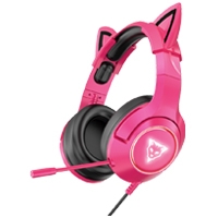 AUDIFONOS TIPO DIADEMA OCELOT COLOR ROSA CON NEGRO, GAMERS/ ALAMBRICOS/ ILUMINACION BLANCA/ MICROFONO CON CANCELACION DE RUIDO /AJUSTABLES/ MULTIPLATAFORMA/ ADAPTADOR DE 2 PUNTAS/ OVER EAR