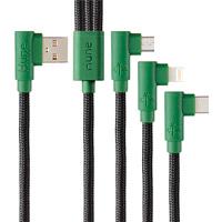 CABLE 3 EN 1 MICROUSB / TIPO C / LIGHTNING HUNE HIEDRA SUSTENTABLE TRENZADO 90ª 1.2M COMPATIBLE CON IPHONE (BOSQUE)