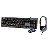 TECLADO / MOUSE USB Y DIADEMA 3.5MM PERFECT CHOICE AZUL.