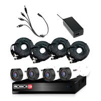 KIT PROVISION ISR DVR DE 4 CANALES 1080P / 4 CAMARAS 2MP / IP66 / INFRARROJO 15 METROS / FUENTE / DIVISOR / 4 ROLLOS DE CABLES 20 METROS